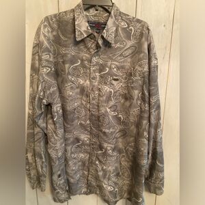 Vintage Phat Farm Button Up Loose Shirt XXL Sleeve Mens Grey Paisley Print
